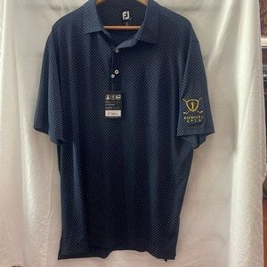 Footjoy Stretch Lisle Dot Print Navy Blue Golf Shirt Mens size XL Recovery Open